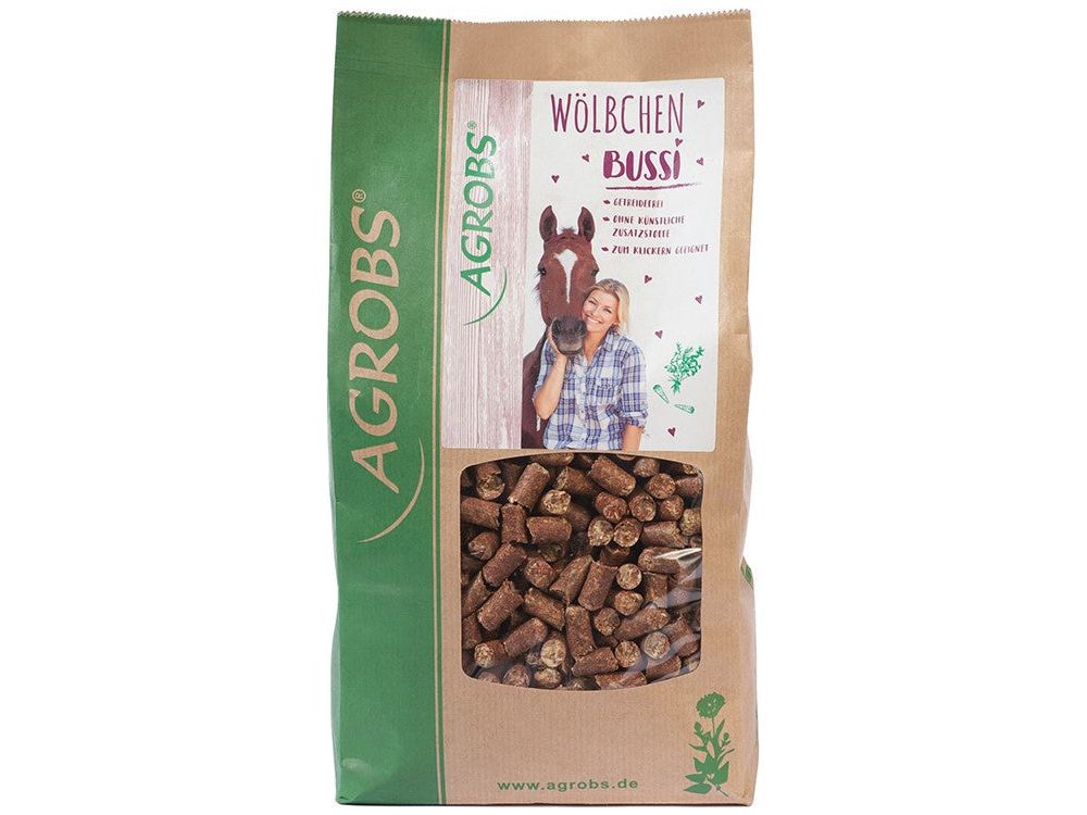 Wölbchen Bussi, der kleine Leckerbissen von Agrobs, sind gesunde Klicker-Leckerli für alle Pferde und Ponys