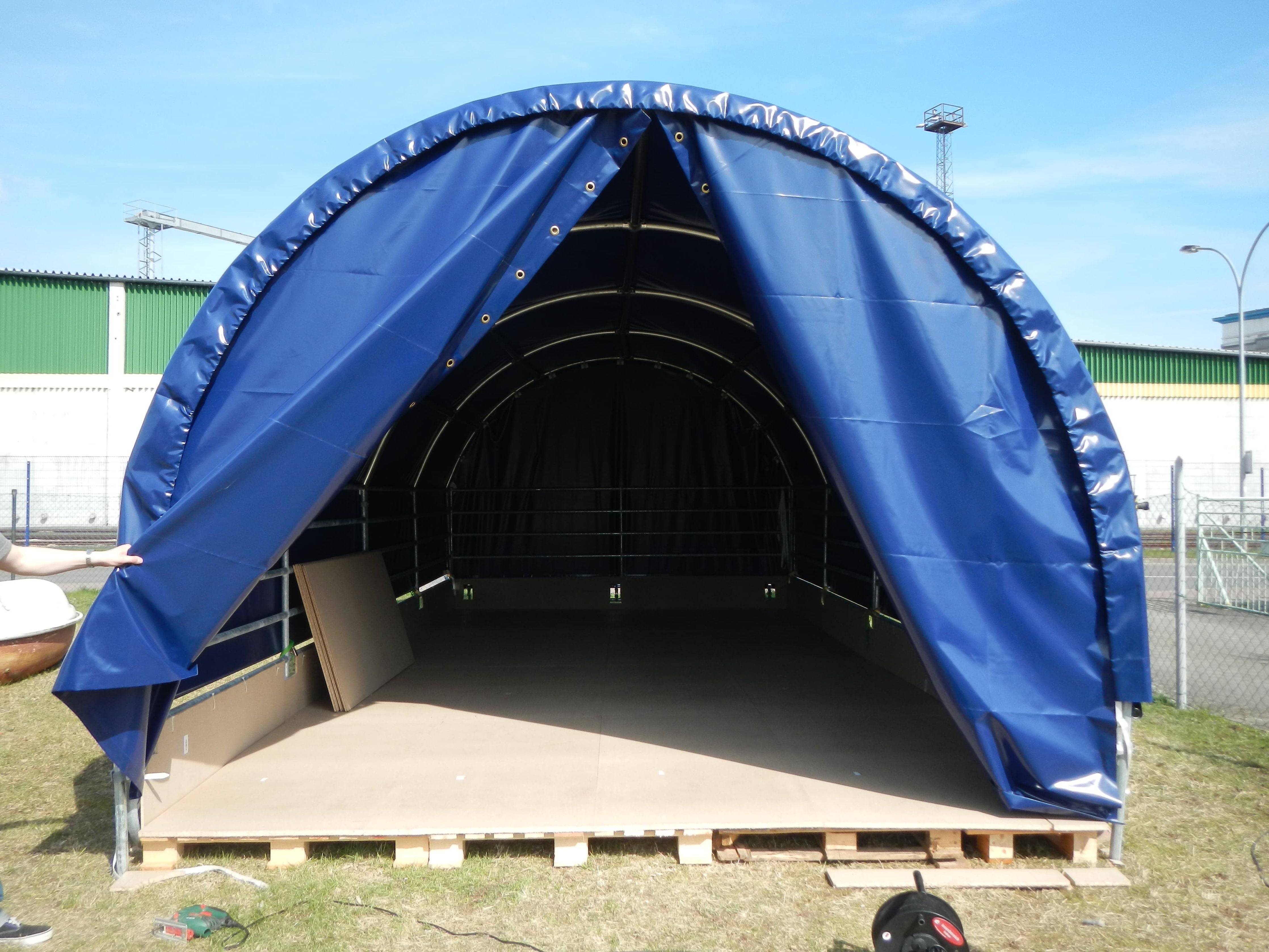 COVER ALL Giebelwand 4 m, dachfolie mit planenüberhang, giebel mit überhang, farbe blau