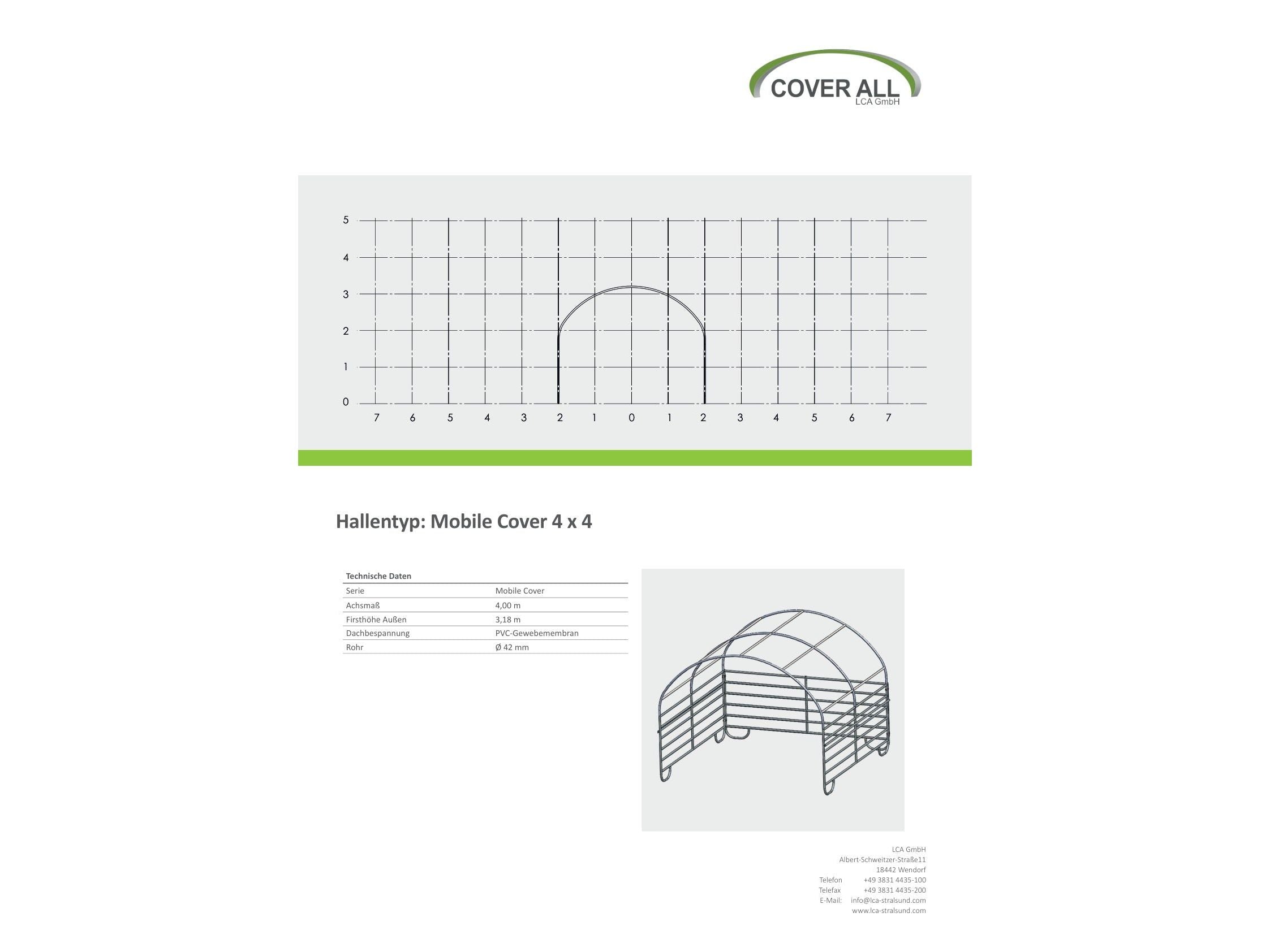COVER ALL Mobile Cover Weideunterstand 4 x 4 m, technische zeichnung