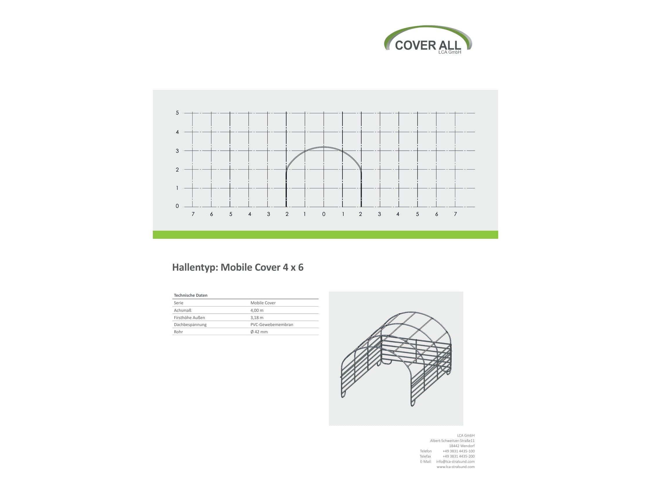 COVER ALL Mobile Cover Weideunterstand 4 x 6 m, technische zeichnung