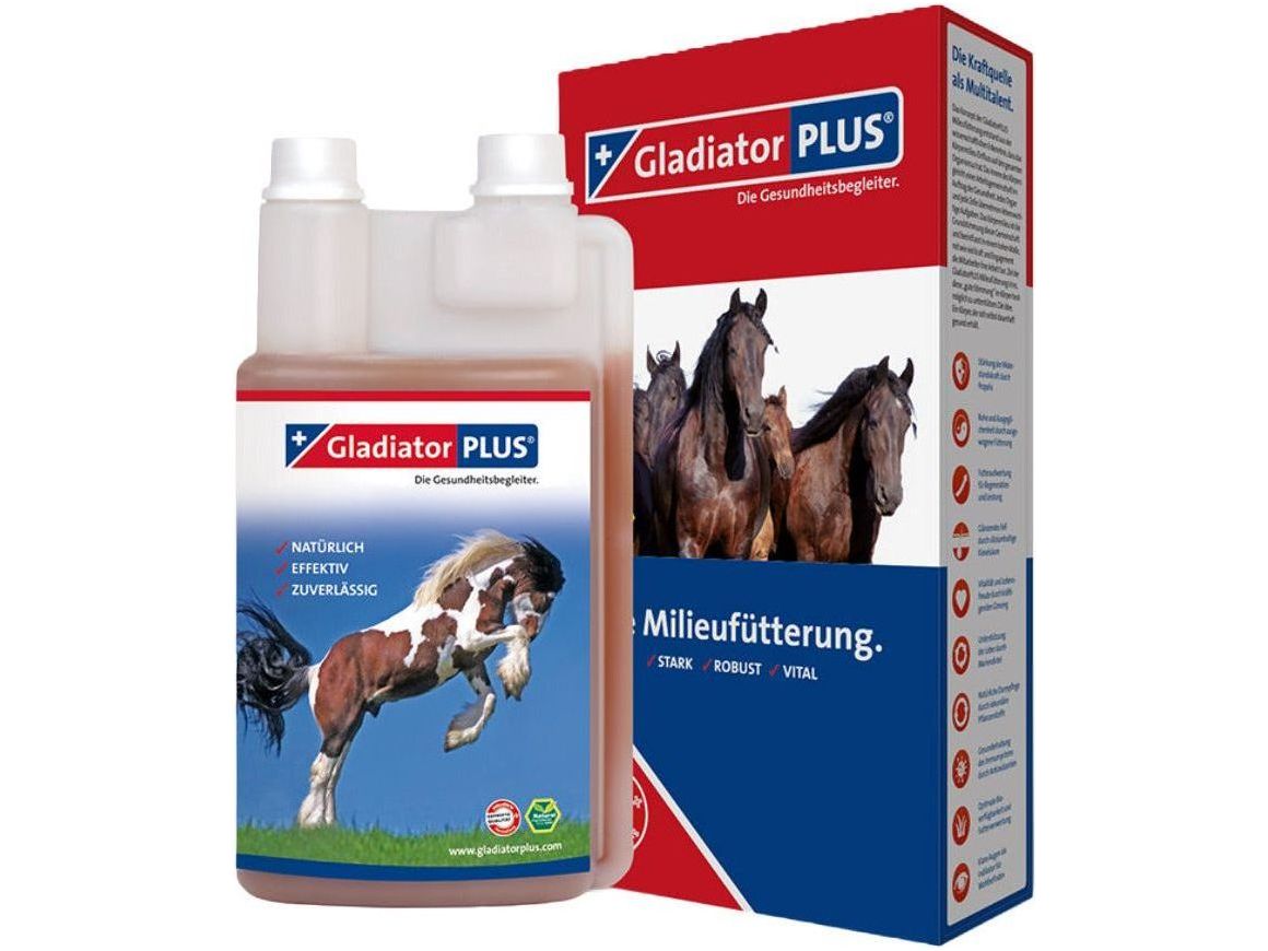 Mit dem Gutscheincode XGP3664 erhaltet Ihr 5 Euro Rabatt, bei der ersten Bestellung, direkt bei GladiatorPLUS. Gratis Versand ab 50 € Bestellwert. Die GladiatorPLUS Milieufütterung ist ein besonders bioverfügbares Ergänzungsfuttermittel für Sport- und Freizeitpferde in flüssiger Form.