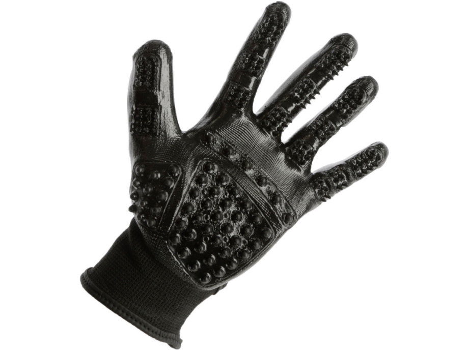 Handschuh und Striegel in Einem • mit unterschiedlich großen Noppen zur Massage des Pferdes und zum Entfernen der Haare bei Fellwechsel • enger Kontakt zum Pferd möglich, dadurch auch an empfindlichen oder schwer zugänglichen Stellen hervorragend einzusetzen