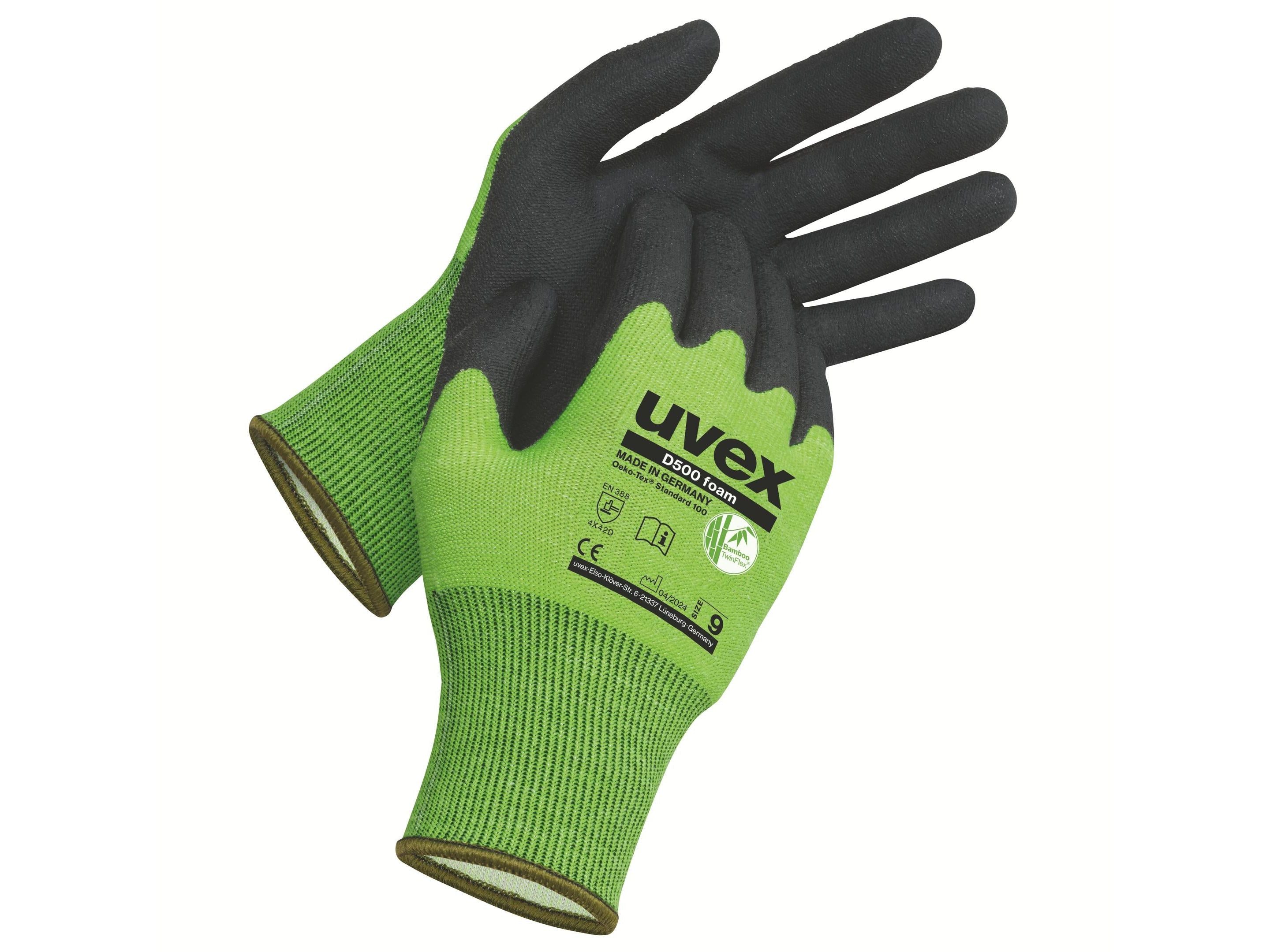 Im Set enthalten: uvex D500 foam Schnittschutzhandschuh - 10 Paar