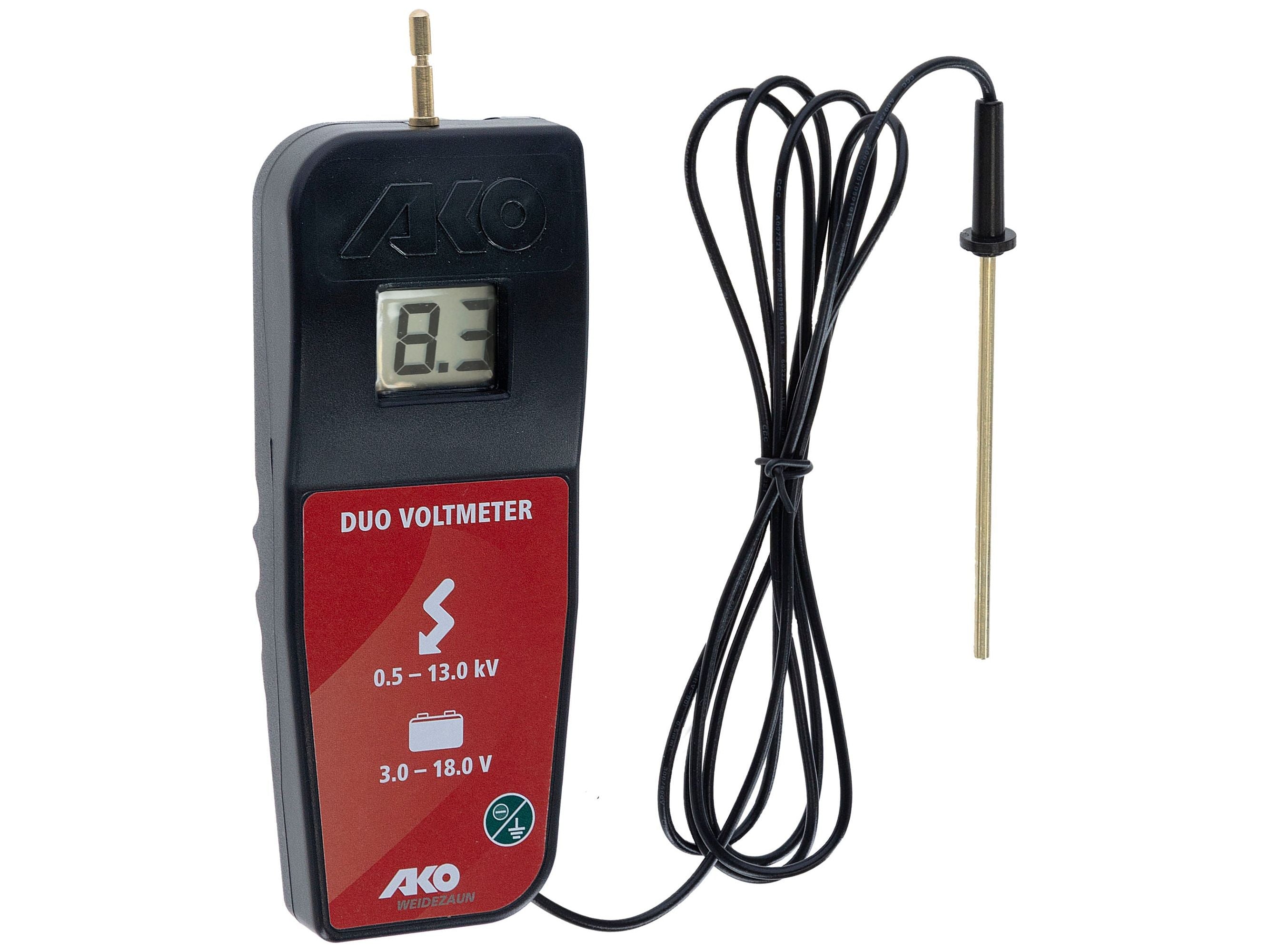 Digitaler AKO "All-in-One" DUO-Voltmeter prüft die Spannung von Weidezaungeräten, Elektrozäunen und 9 Volt Batterien bzw. 12 Volt Akkus