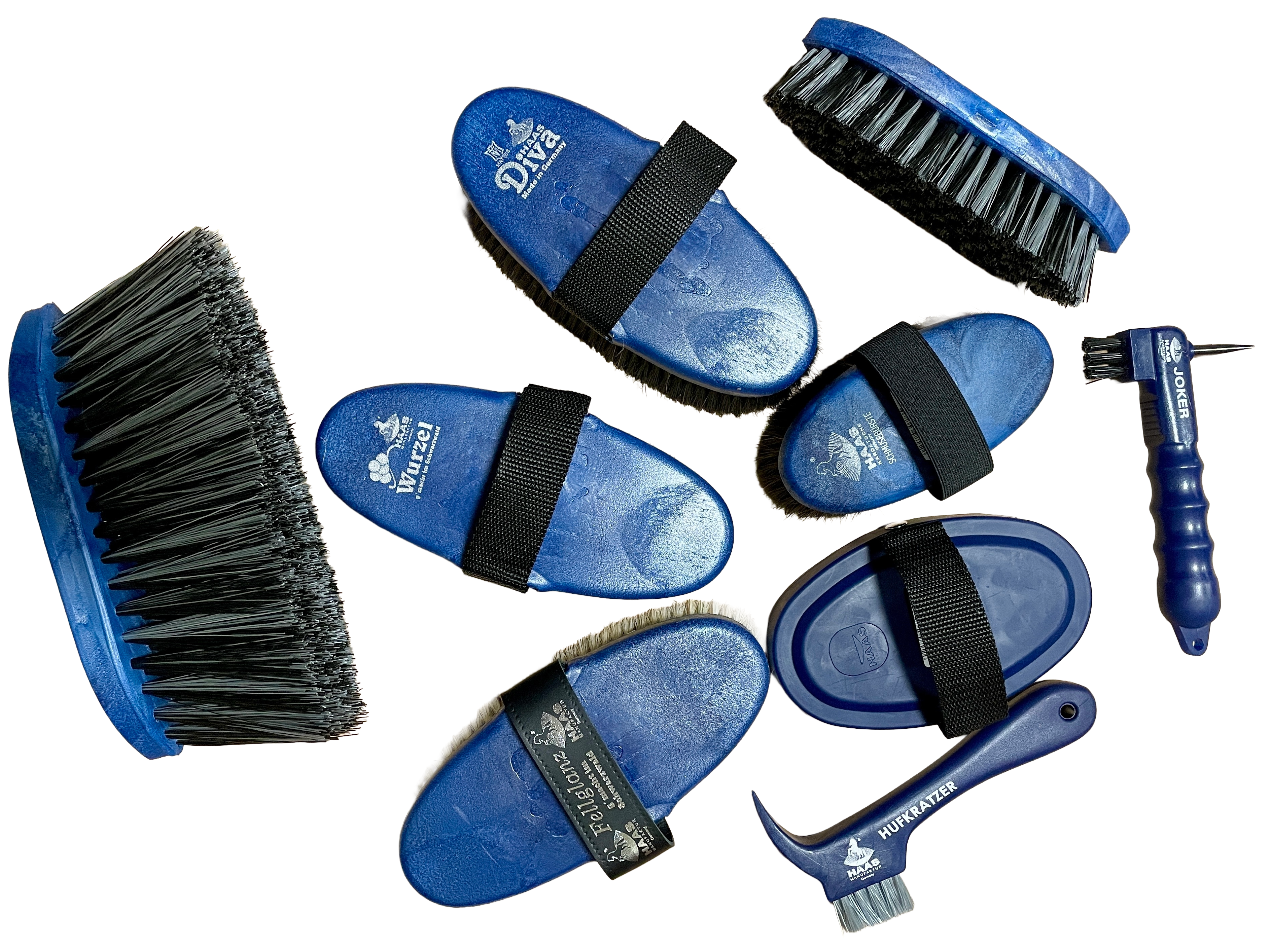 Hochwertiges, neunteiliges Uta Gräf Pflegeset für Pferde und Ponys des Qualitätsherstellers Haas