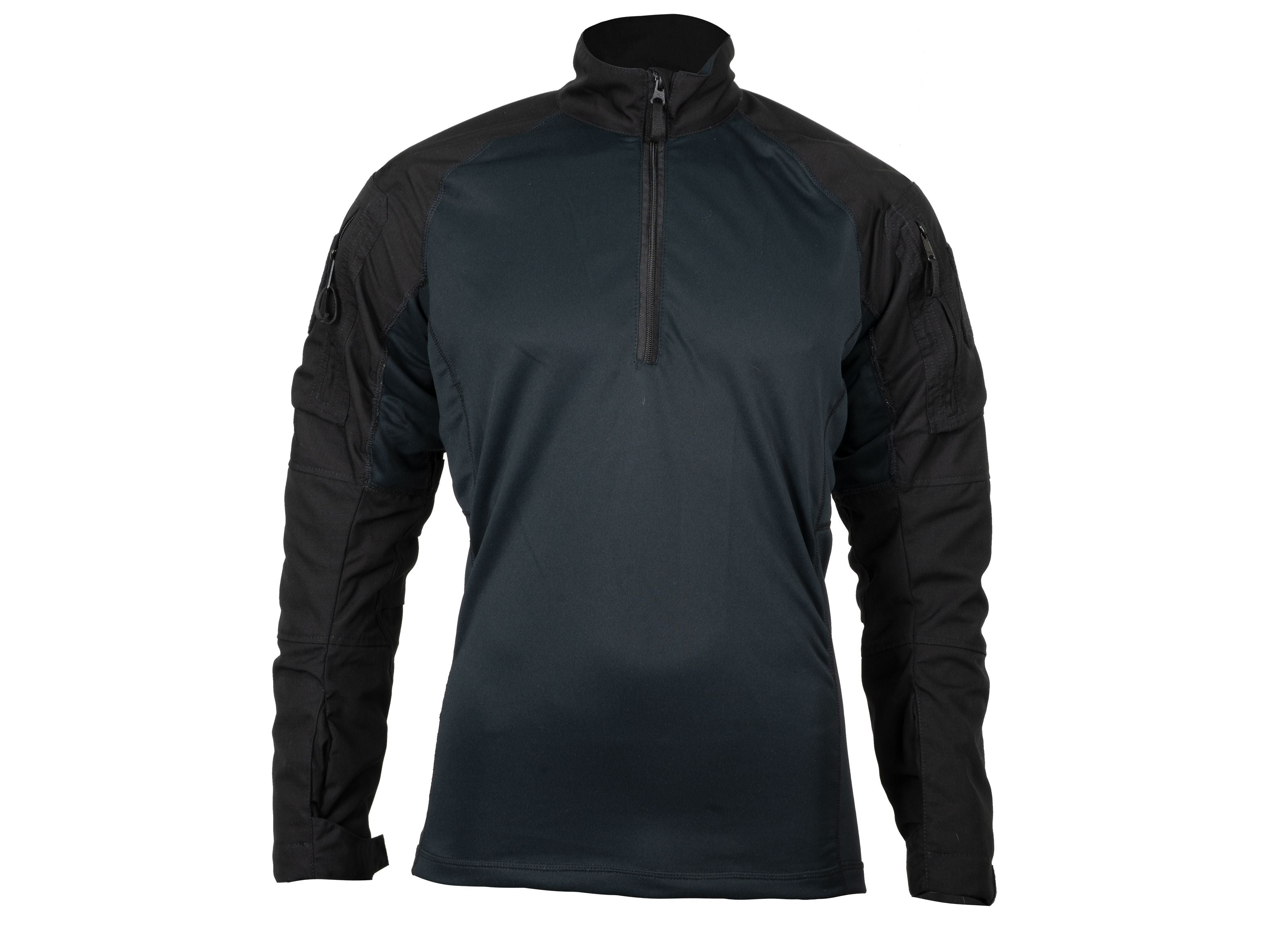 3PF Combat Shirt in Schwarz mit Stich- und Schnittschutz, Vorderansicht, Einsatzshirt mit Stehkragen