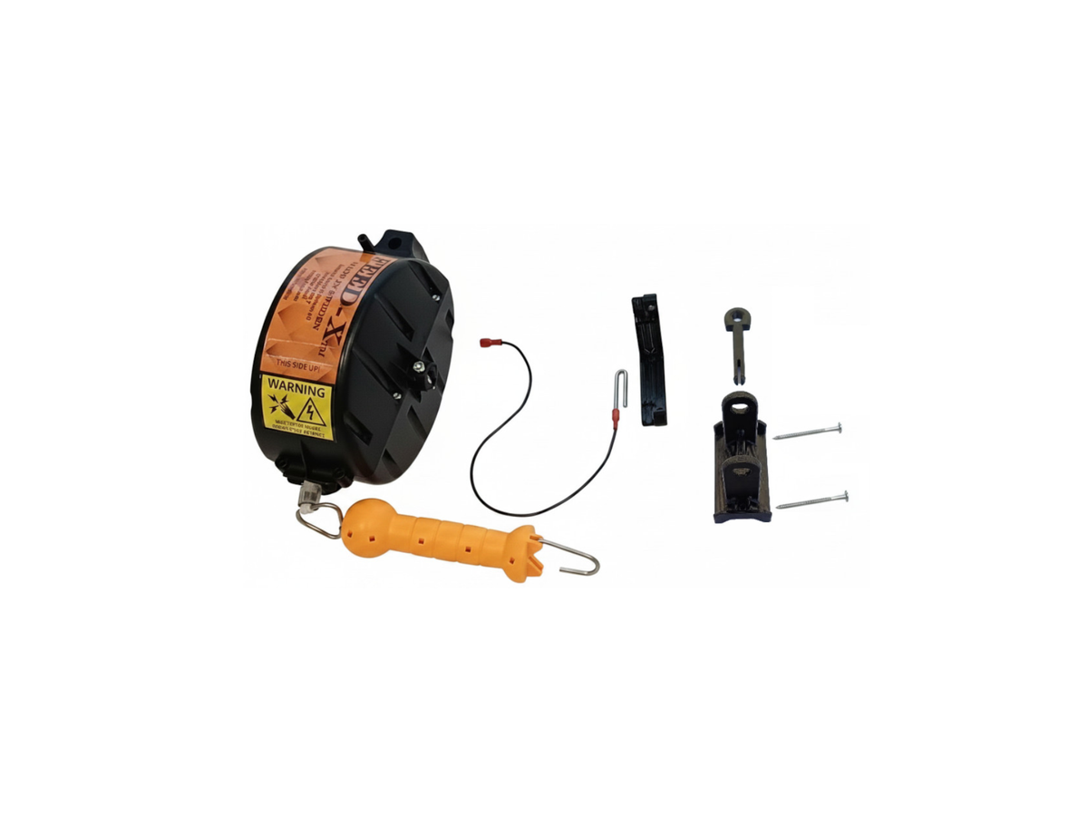 Feed-X Zubehör Tor-System G6/G16: einreihiger Elektroband-Aufroller mit Torgriff, Schnellhalterung, Steckbolzen, Montageschrauben und Schnellklemme, ohne Zeitschaltuhr