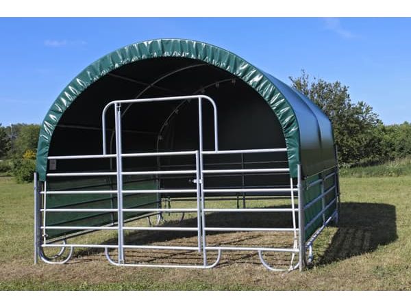 COVER ALL Mobile Cover Weideunterstand 4 x 4 m, dachfolie kurz, giebel lang, windschutznetz, zaunelement, farbe grün