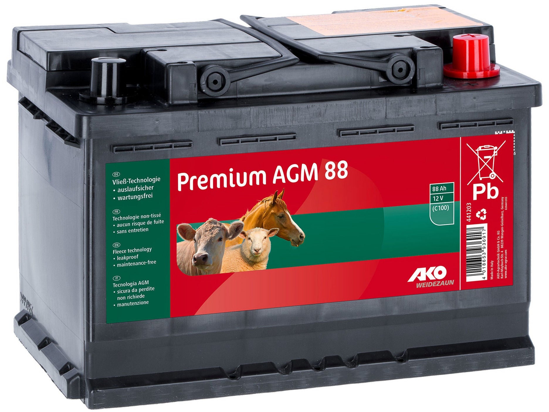 AKO Premium AGM fleece battery for electric fence energisers