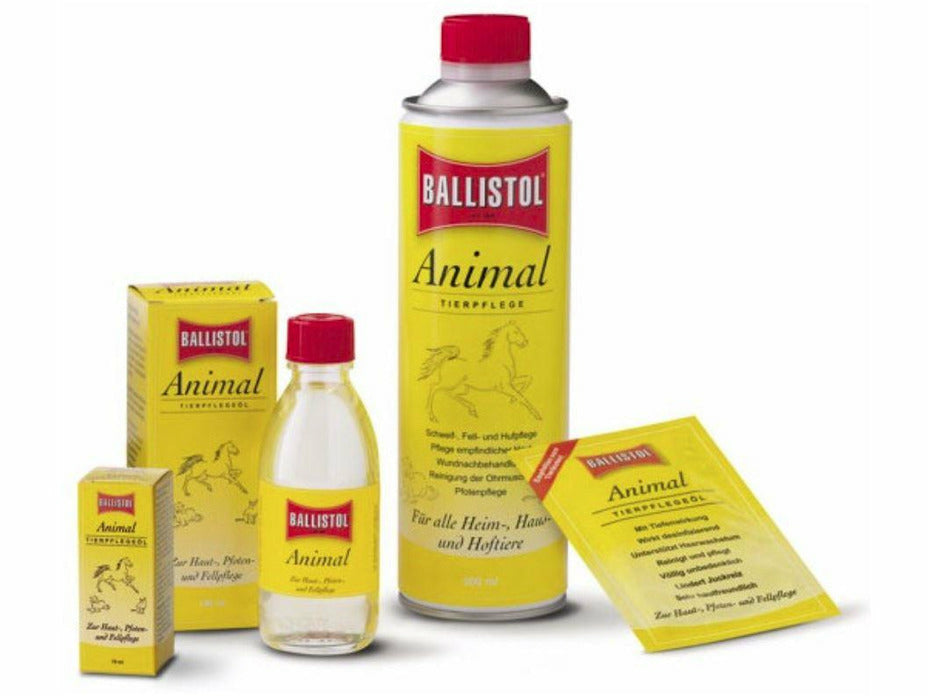 Ballistol Animal eignet sich für die Haut-, Pfoten-, Fell- und Ohrenpflege aller Heim-, Haus- und Hoftiere. Durch seine Tiefenwirkung ist es ideal zur Wundnachbehandlung, auch beim Sommerekzem. Ballistol Animal ist sehr hautfreundlich, pflegt Scheuerstellen und sorgt für Haarwachstum.